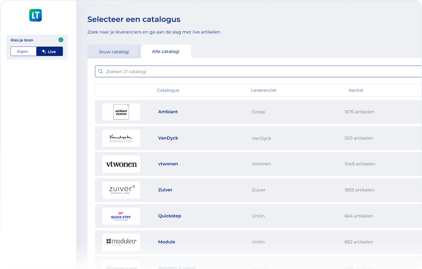 live artikelen aanbod